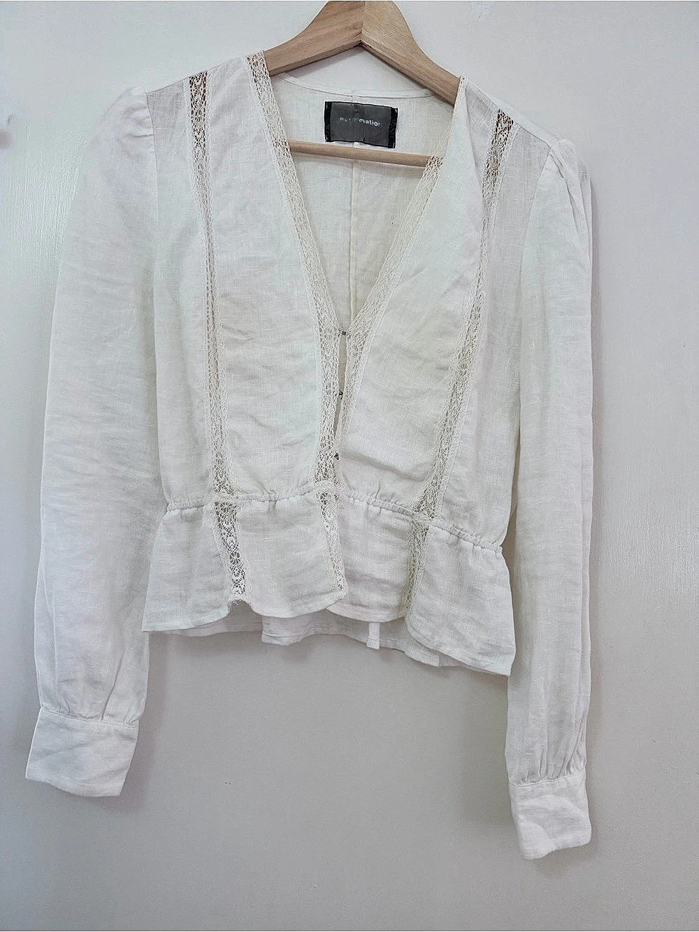 Reformation Odette White Linen Top Linen Lace Trim Blouse White Small